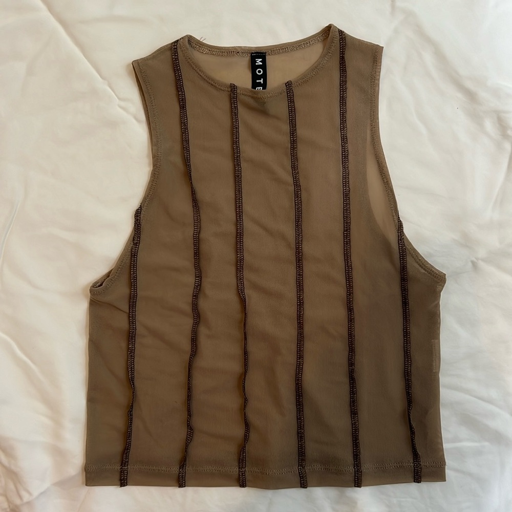 Mesh Crop Top w/ Ribbed Stitching, Size S